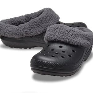 CROCS Classic Blitzen Clog: Black and Gray Fleece-Lined Clogs